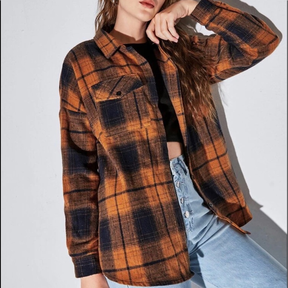 Plaid Button Front Pocket Overshirt